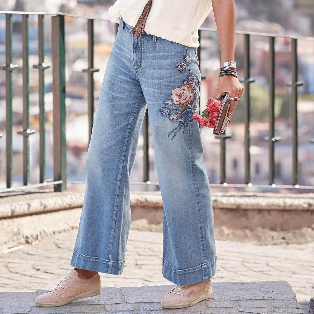 Driftwood Charlee embroidered wide leg jeans